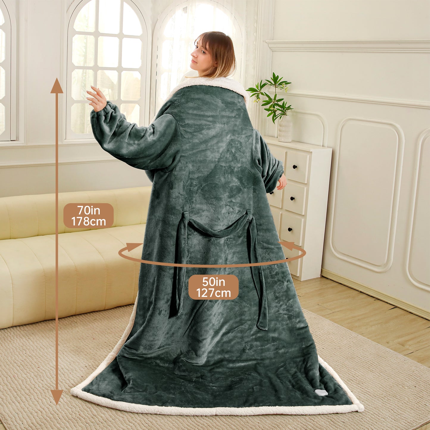 Electric Heated Blanket Trow Size, Wearable Heated Blanket with Foot Pocket, Super Cozy Fabric, 9 Heating Levels, 1-9 Hours Auto Off, Gift for Family, 50" x 70”